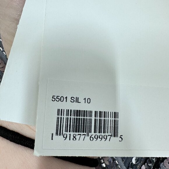 Mac Duggal Silver Sequin Long Sleeve V Neck Elegant Evening Gown Black Tie‎ 10 - Picture 8 of 14